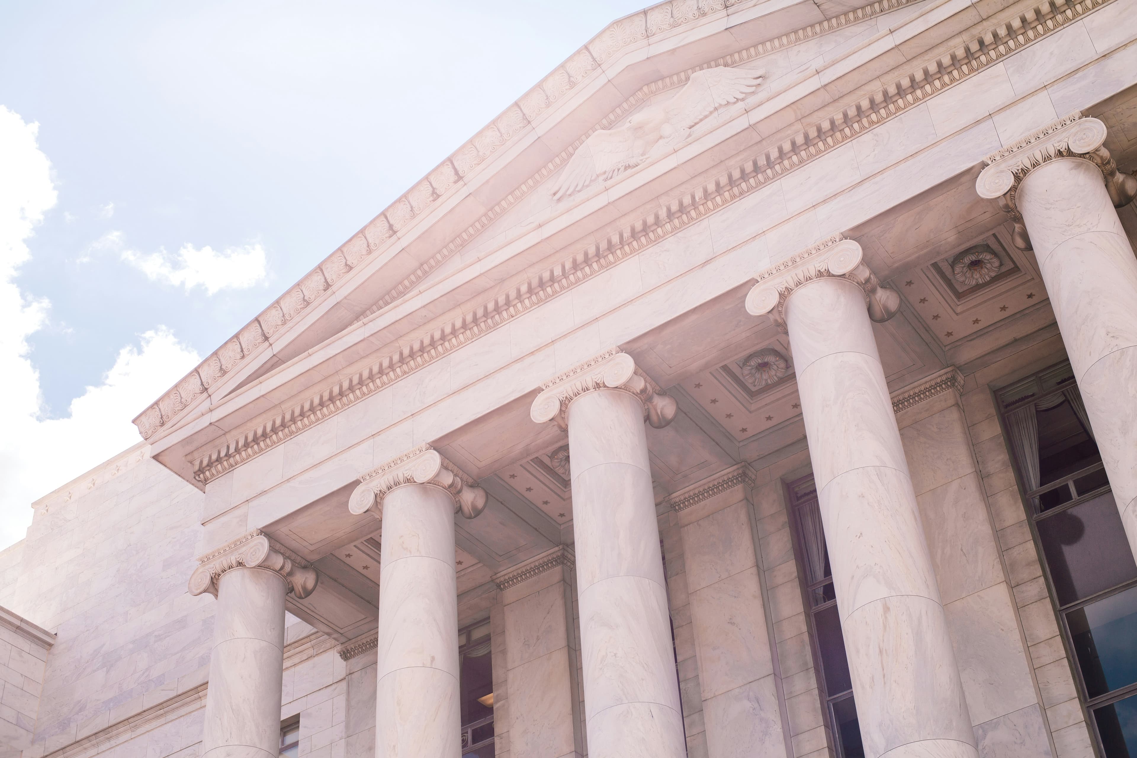 Classical columns on a government building facade
